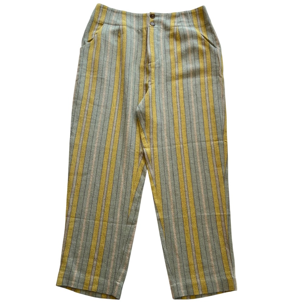 Soft Surroundings Green Blue Striped Linen Blend Crop Pants NWT Size 10